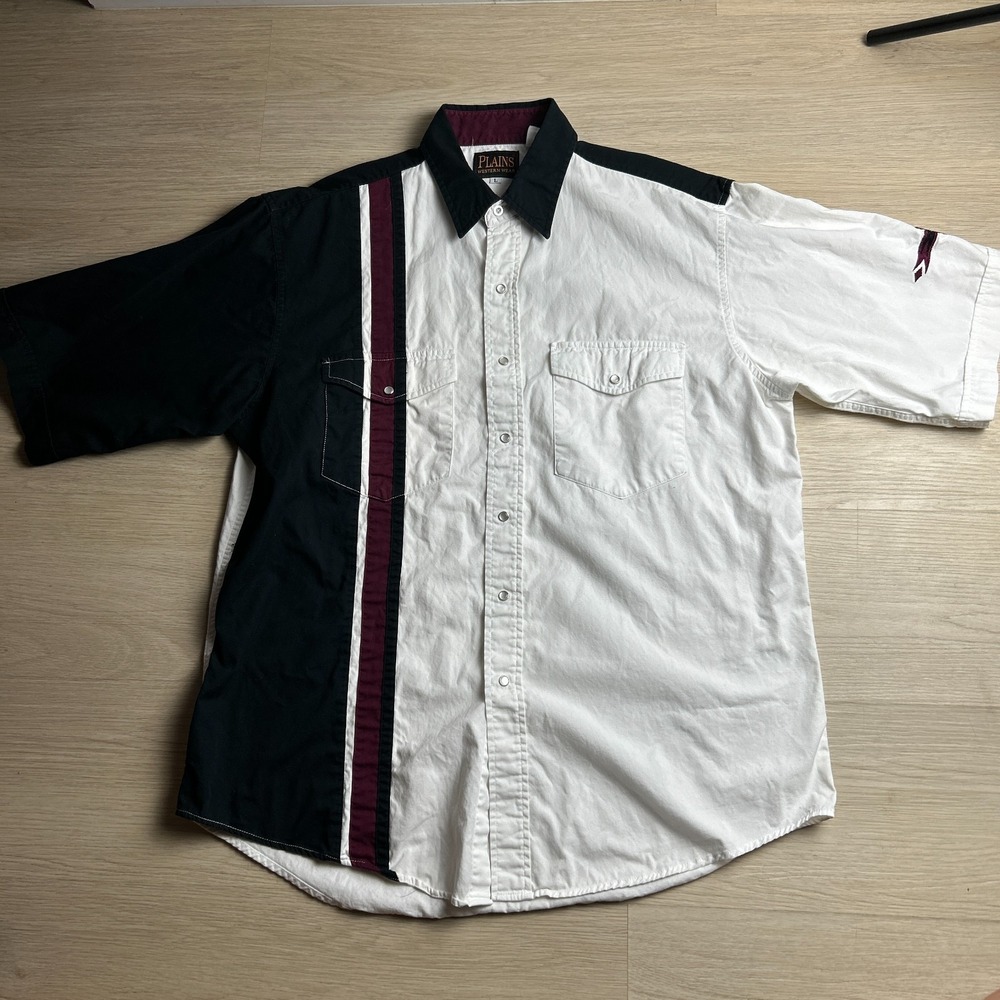 Vintage Plains Western Wear Mens Large Pearl Snap Shirt Colorblock Southwestern